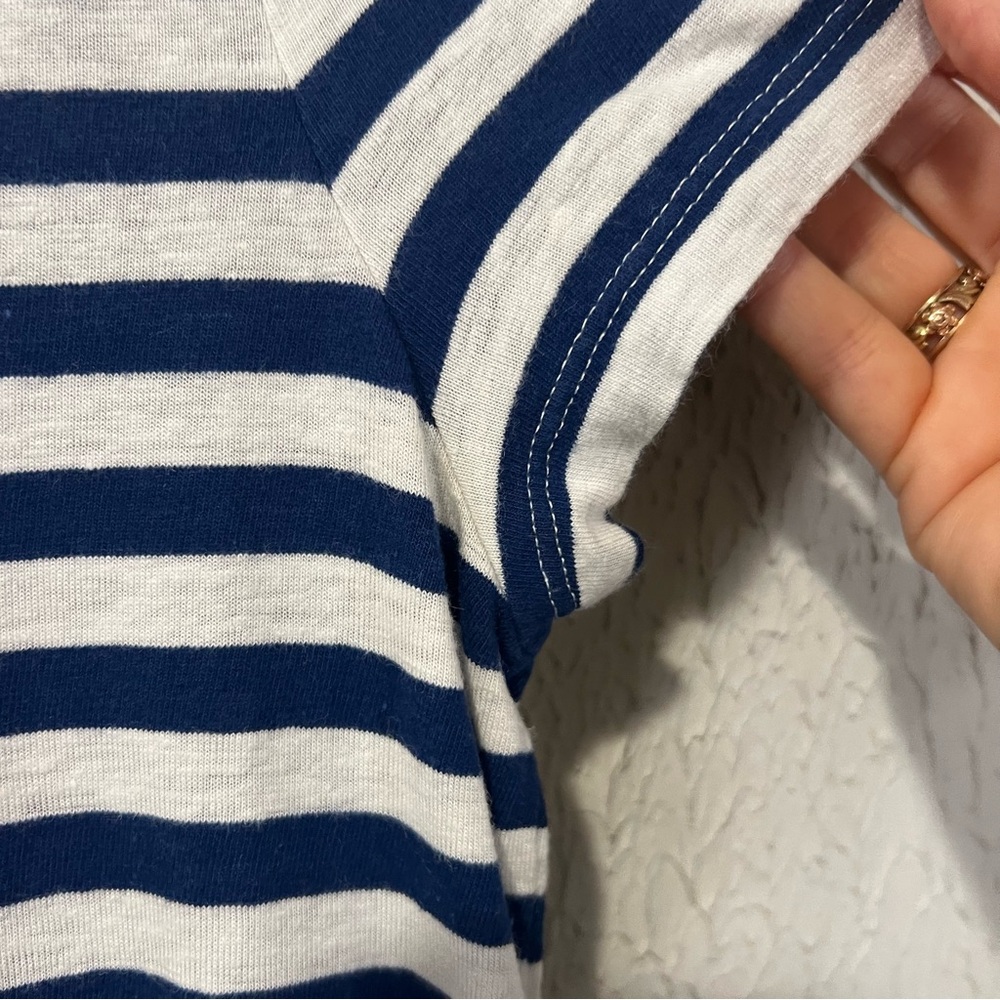 Lou & Grey Navy White Striped Short Sleeve linen blend T Shirt Dress size small - Picture 6 of 11